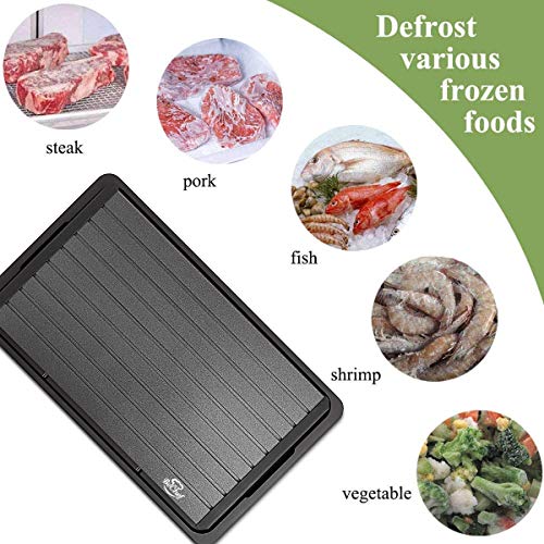 BeChef Defrosting Tray | 16"x10"x6MM Extra Large Thawing Plate | With drip tray, silicone basting brush, shredding claw | No Electricity, No Chemicals, No Microwave | Premium Quality