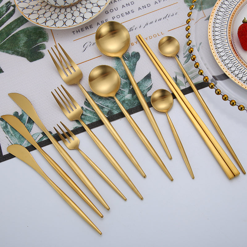 Gold Cutlery Set Forks Knives Spoons - BeChef