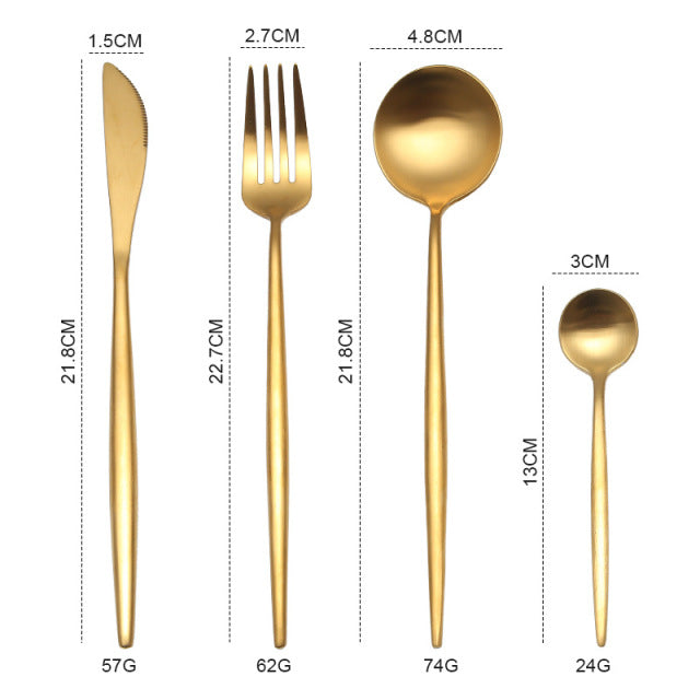 Gold Cutlery Set Forks Knives Spoons - BeChef