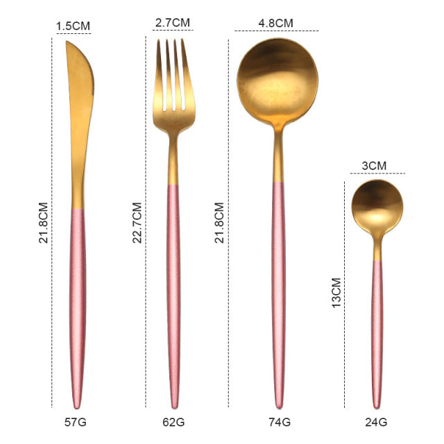 Gold Cutlery Set Forks Knives Spoons - BeChef