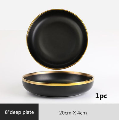 Gilt Rim Black Porcelain Dinner Plate Set - BeChef