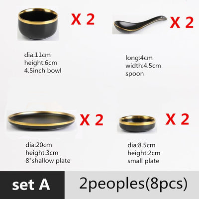 Gilt Rim Black Porcelain Dinner Plate Set - BeChef