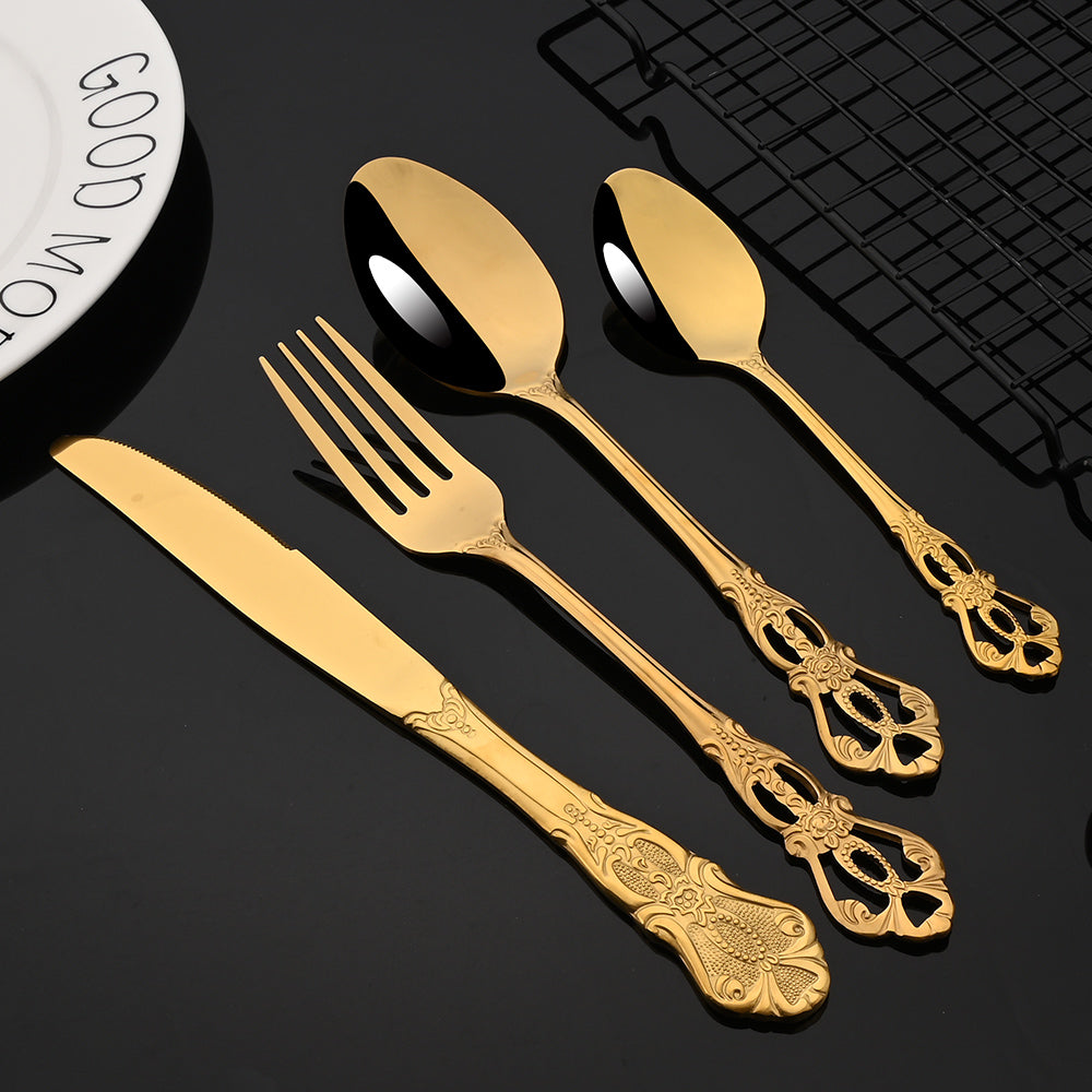 2/4/6Set Gold Mirror Flatware Cutlery Set - BeChef