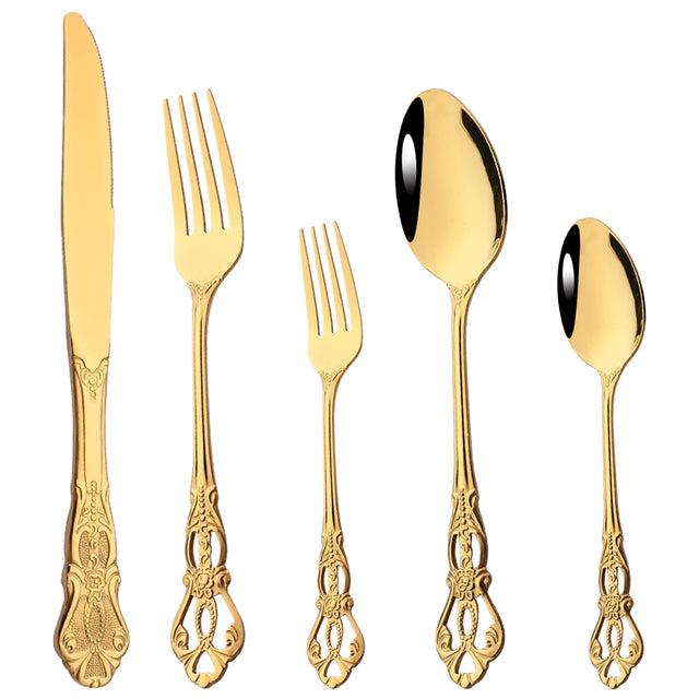 2/4/6Set Gold Mirror Flatware Cutlery Set - BeChef